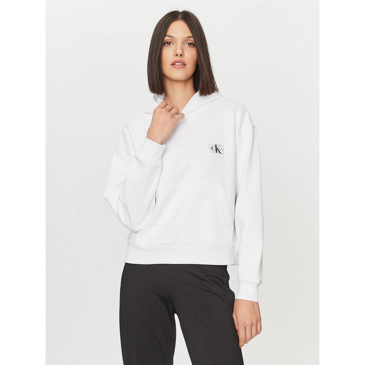 CALVIN KLEIN - Polerón con Gorro Woven Label Blanco Calvin Klein