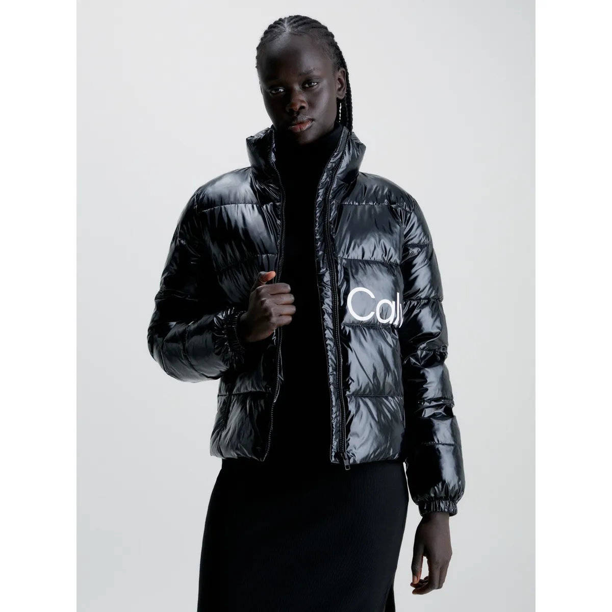 CALVIN KLEIN - Parka Shiny Short Fitted Negro Calvin Klein