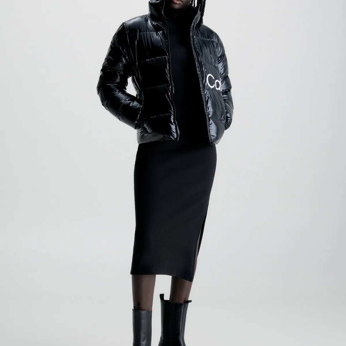 CALVIN KLEIN - Parka Shiny Short Fitted Negro Calvin Klein