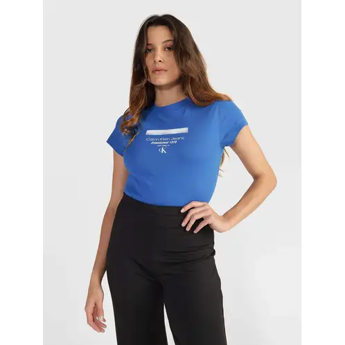 CALVIN KLEIN - Polera Stripe Logo Modern Azul