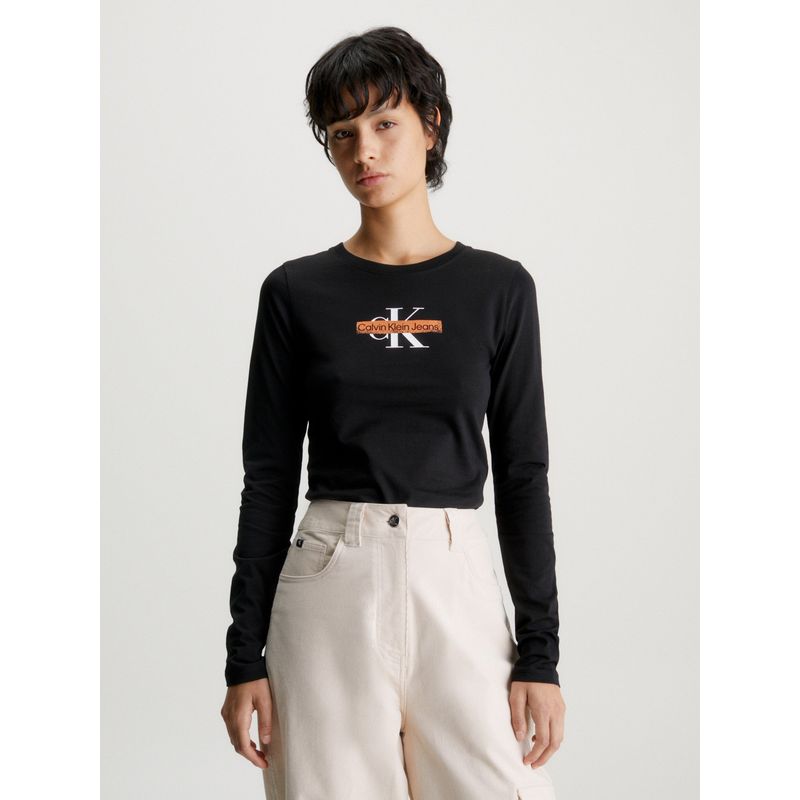 CALVIN KLEIN - Polera Seasonal Monologo Negro Calvin Klein