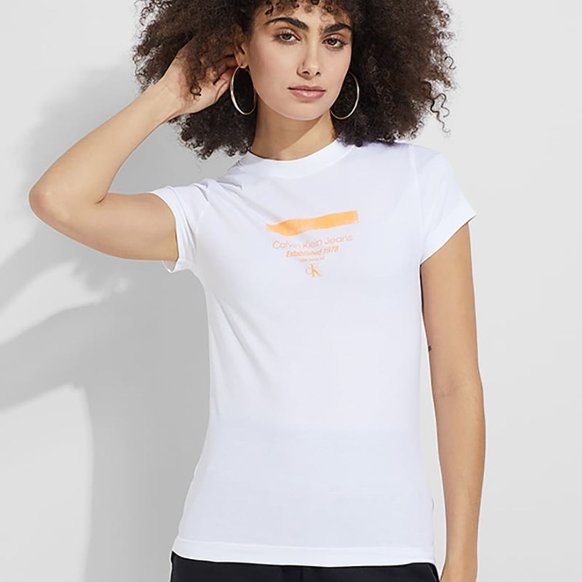 CALVIN KLEIN - Polera Stripe Logo Modern Blanco Calvin Klein