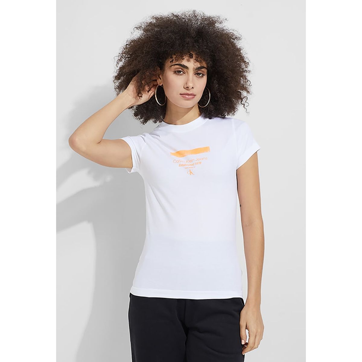 CALVIN KLEIN - Polera Stripe Logo Modern Blanco Calvin Klein