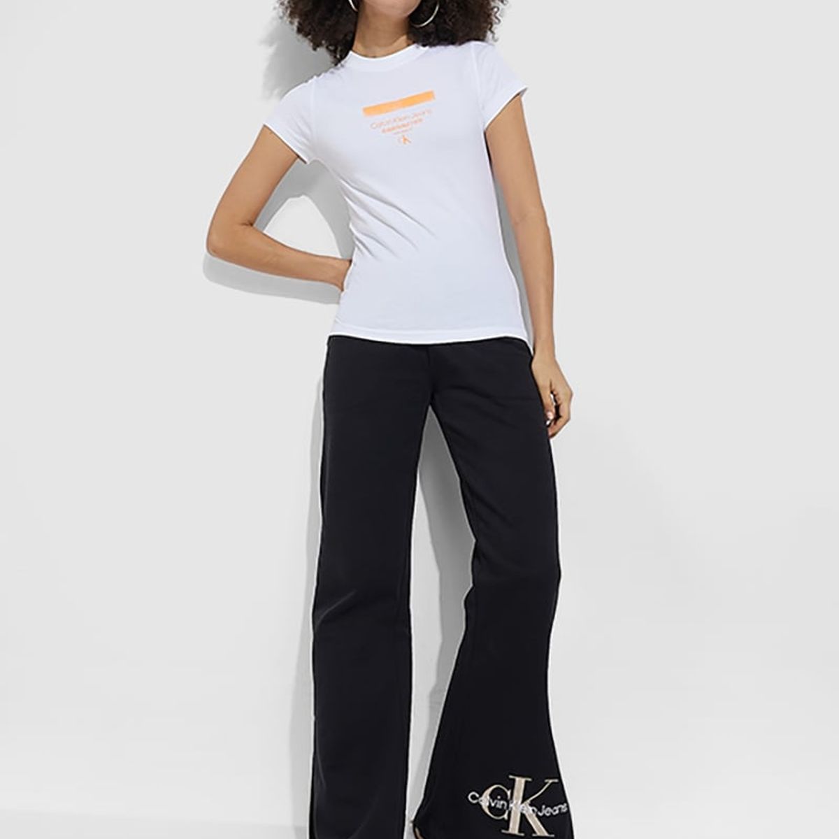 CALVIN KLEIN - Polera Stripe Logo Modern Blanco Calvin Klein