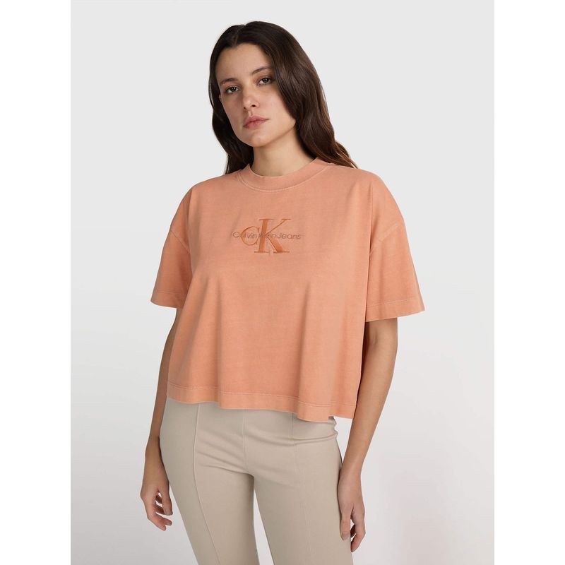 CALVIN KLEIN - Polera Mineral Dye Monologo Naranja Calvin Klein