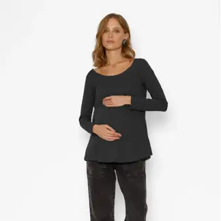 NALA - Polera Maternal Ruedo Curvo Algodón Negro Maternity