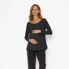 NALA - Polera Maternal Ruedo Curvo Algodón Negro Maternity