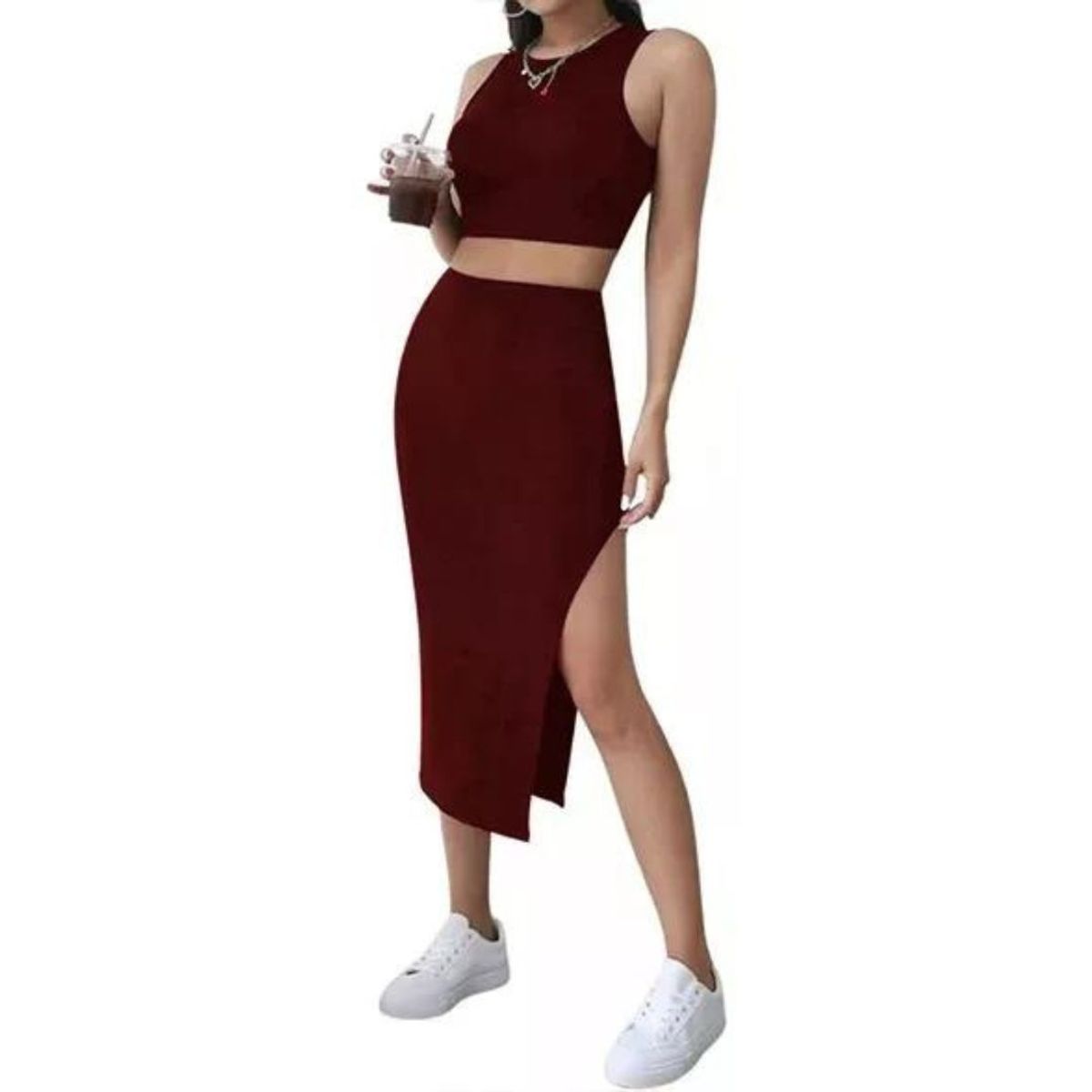GENERICO - CONJUNTO FALDA CROP TOP JUVENIL IDEAL PRIMAVERA VERANO V011