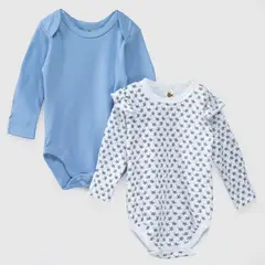 COYOTE KIDS - Pack body blanco celeste hojas algodón peruano - Celeste