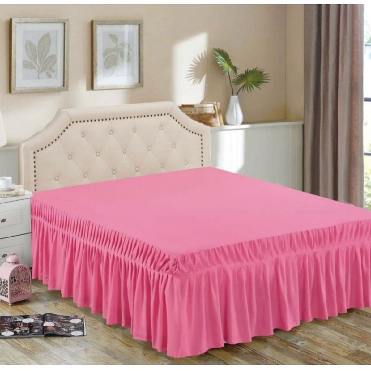 GENERICO - Faldón de cama - Faldones para base cama King ROSADO…