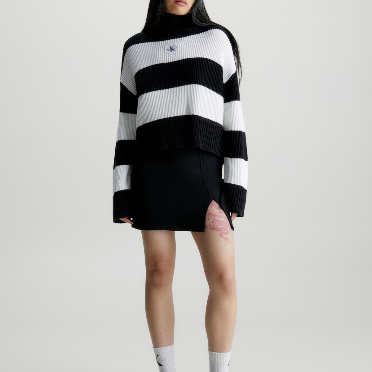 CALVIN KLEIN - Sweater Label Chunky Negro Calvin Klein