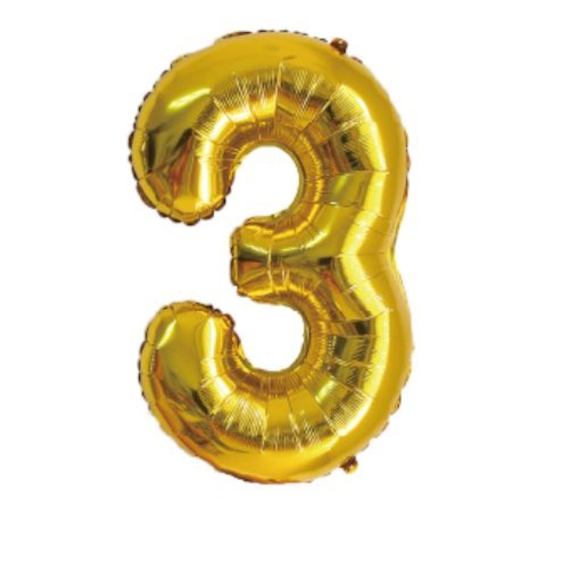 GENERICO - Globos Diseño Numero 3 Color Dorado 40 Cm
