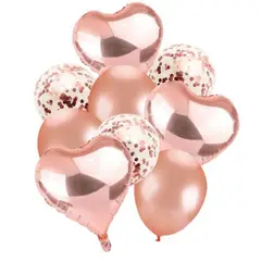 GENERICO - Globos Corazon Redondo Color Oro Rosa 9 Unidades