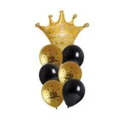 GENERICO - Globo Latex Diseño Corona Redondo Color Dorado Negro