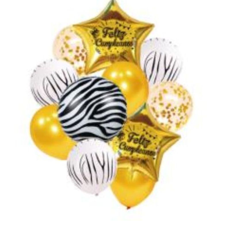 GENERICO - Globo Diseño Estrella Redondo Feliz Cumpleaños Dorado Negro