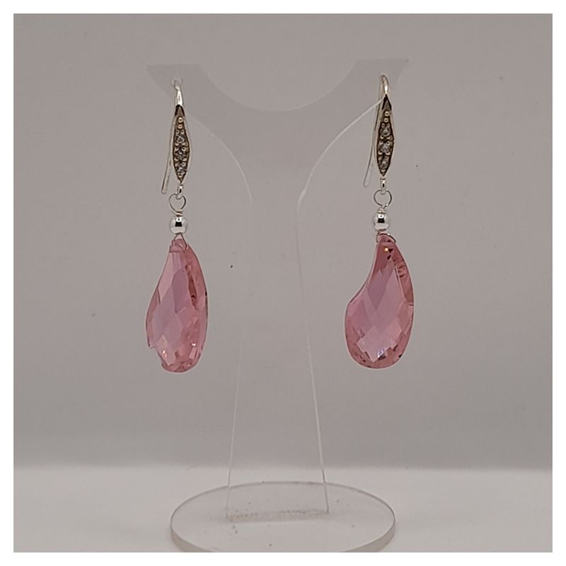CAT JOYAS - Aros circon rosa facetados en forma de gota con base de plata fina 925 con circones.