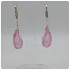 CAT JOYAS - Aros circon rosa facetados en forma de gota con base de plata fina 925 con circones.