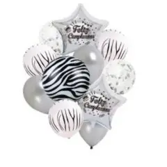 GENERICO - Globo Diseño Estrella Redondo Feliz Cumpleaños Gris Negro