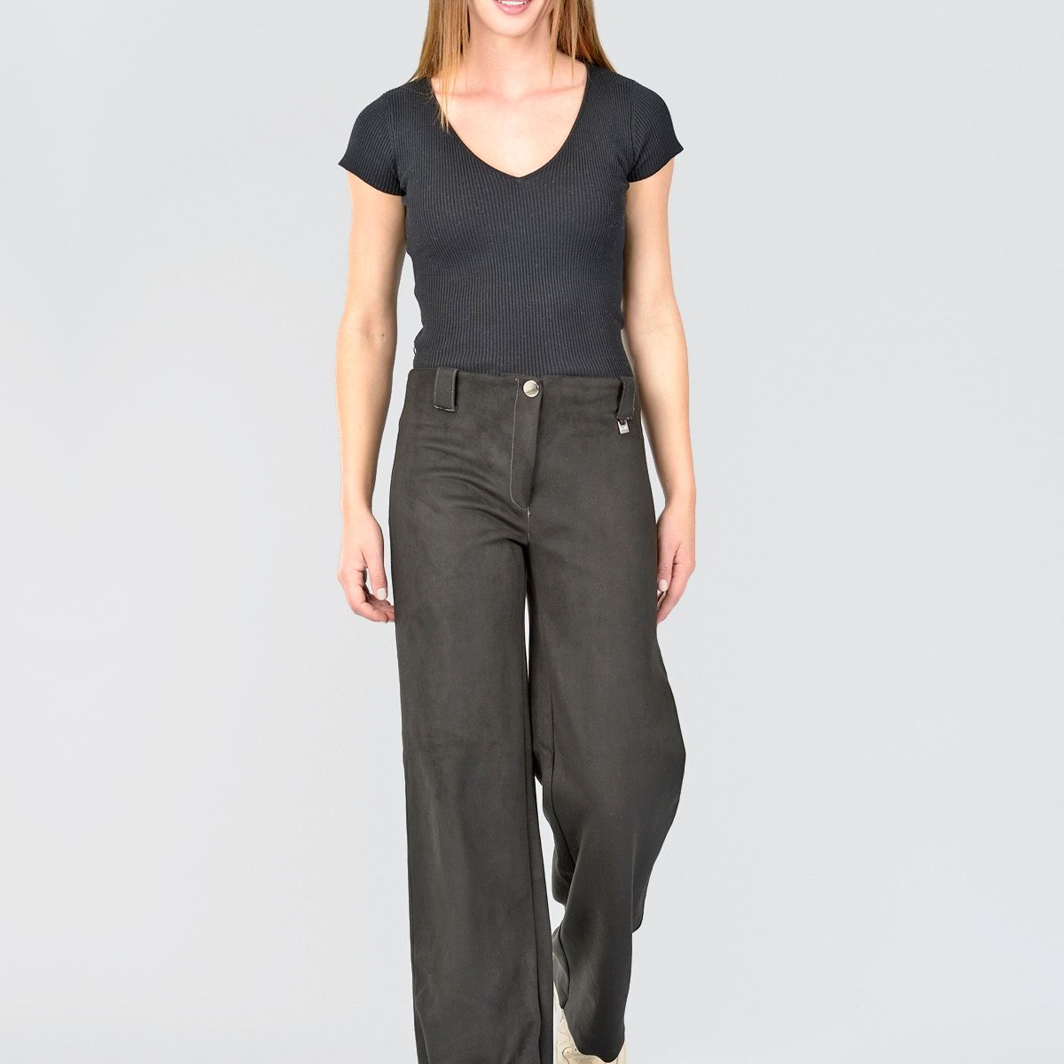 BOUS - Pantalón Ancho Gamuza Negro BOUS