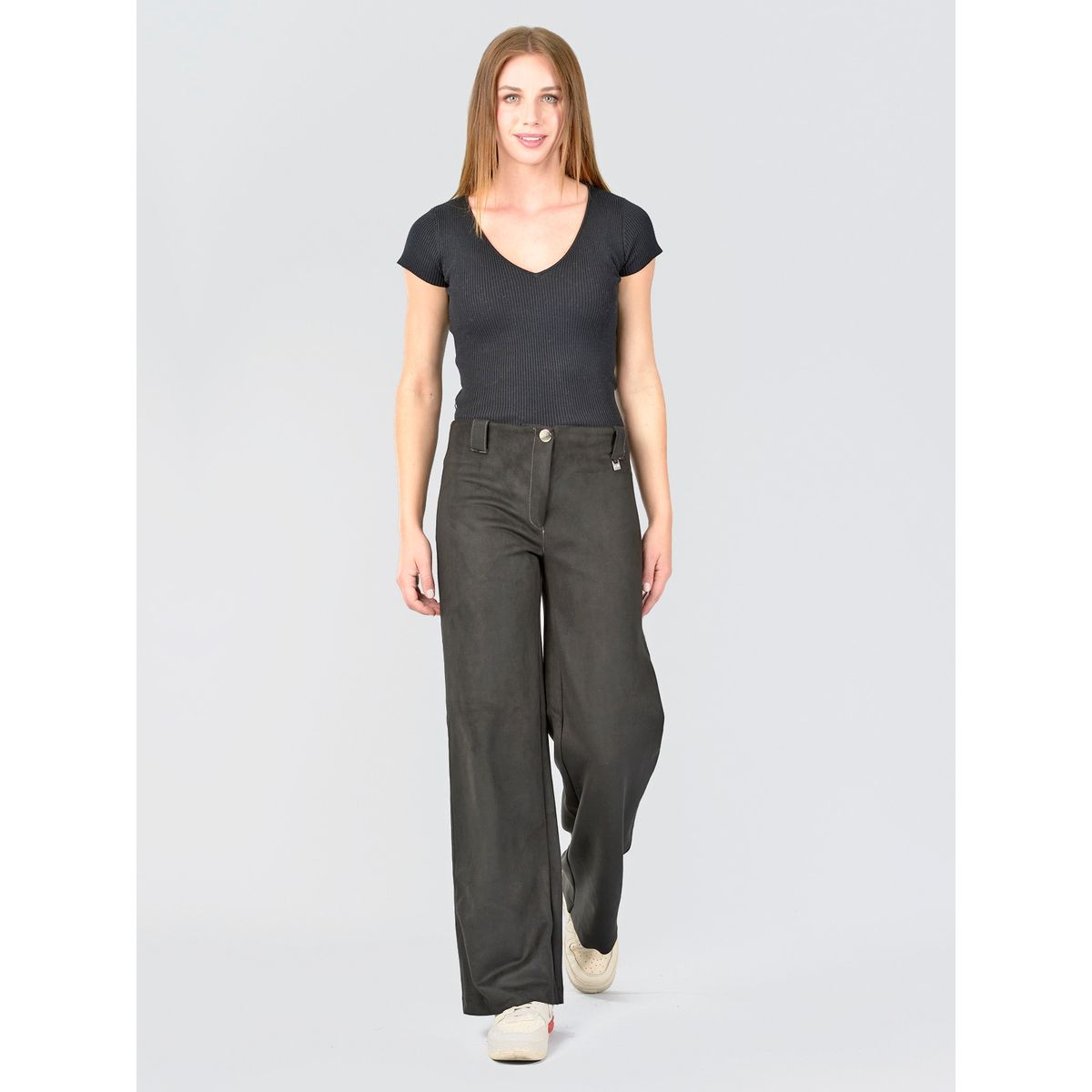 BOUS - Pantalón Ancho Gamuza Negro BOUS