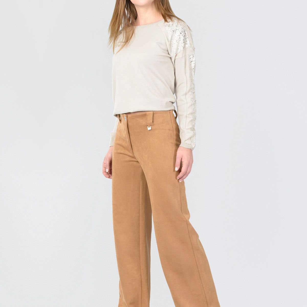BOUS - Pantalón Ancho Gamuza Camel BOUS