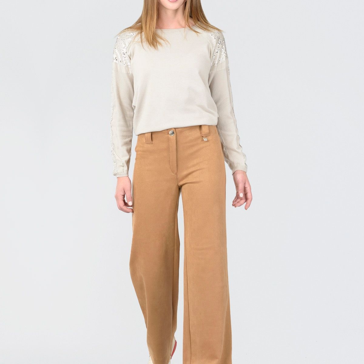 BOUS - Pantalón Ancho Gamuza Camel BOUS