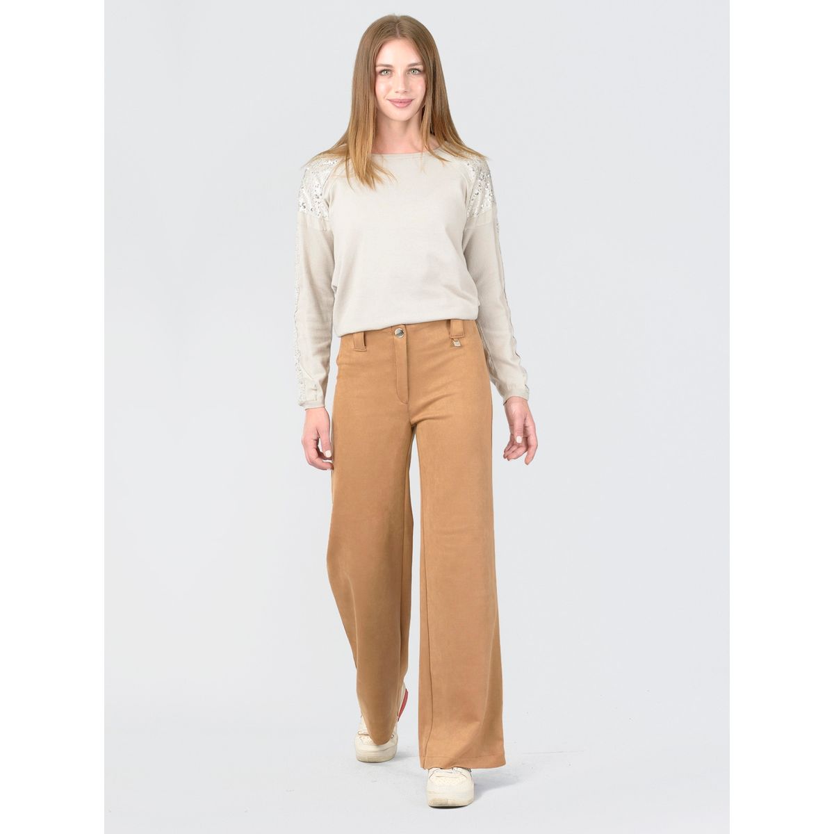 BOUS - Pantalón Ancho Gamuza Camel BOUS