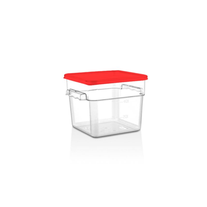 IMAHE - RECIPIENTE POLICARBONATO CUADRADO 5.7 LT CON TAPA ROJA IMAHE