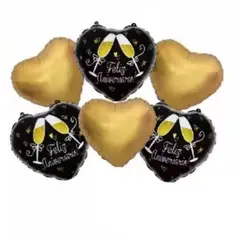 GENERICO - Globos Latex Diseño Corazon Color Dorado Negro