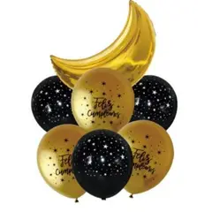 GENERICO - Globo Dorado Negro Latex DIseño Redondo Media Luna