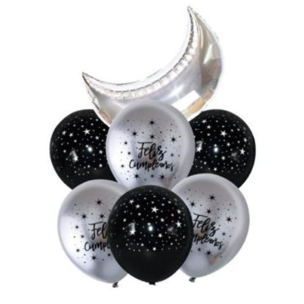 GENERICO - Globo Plateado Negro Latex DIseño Redondo Media Luna