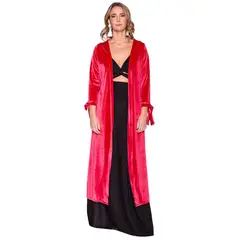 MARIA PASKARO - Tapado Kimono Largo Verona Coral Terciopelo - Coral