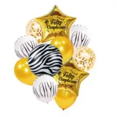 GENERICO - Globos Dorado Negro Latex DIseño Redondo Estrella