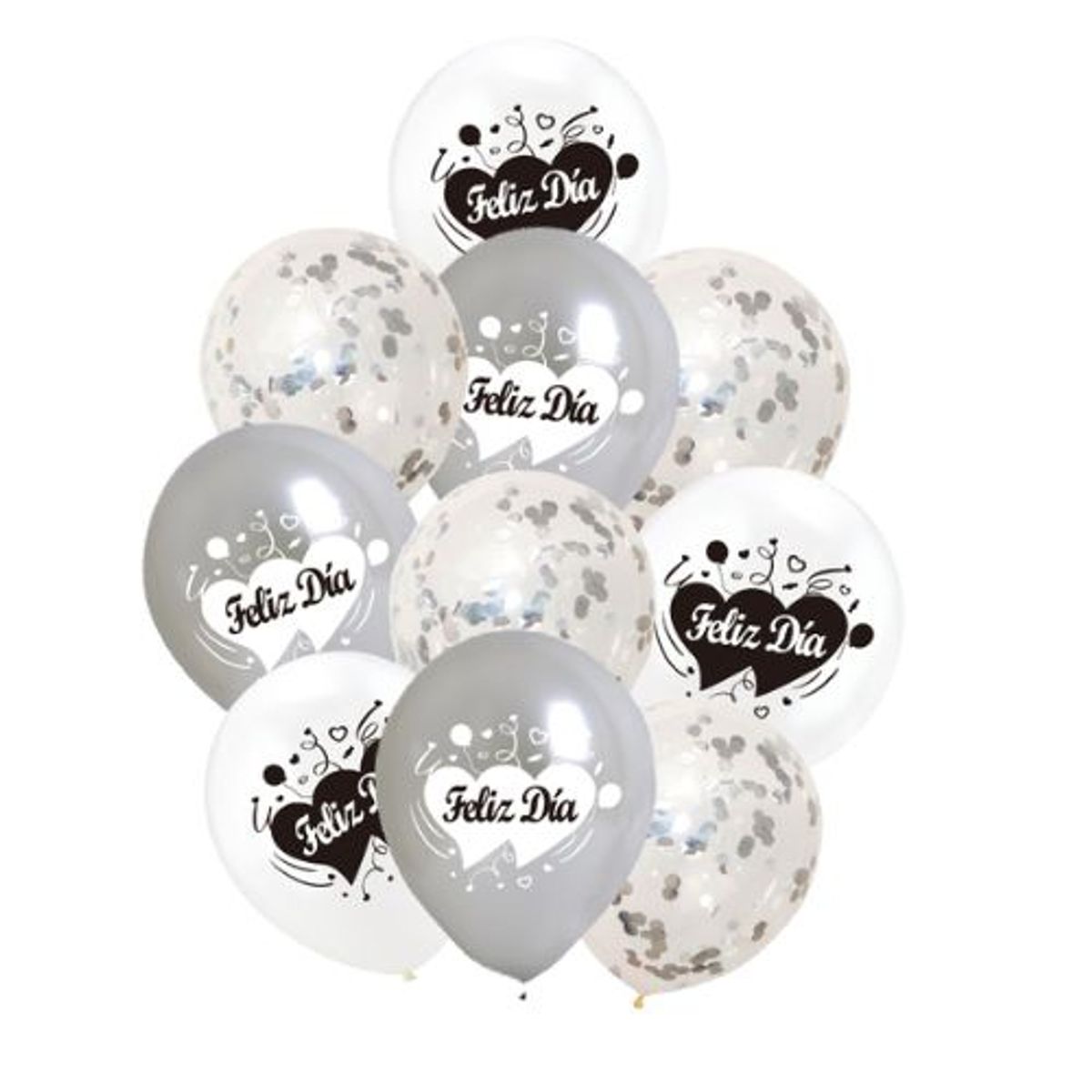 GENERICO - Globos Latex Color Gris Feliz Dia 10 Unidades