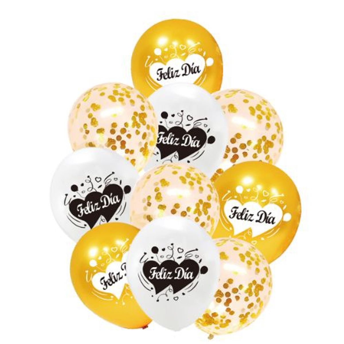 GENERICO - Globos Latex Color Dorado Feliz Dia 10 Unidades