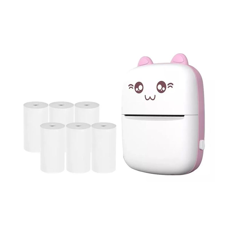 GENERICO - Mini Impresora Rosa Térmica Inalámbrica Con 6 Rollos De Papel