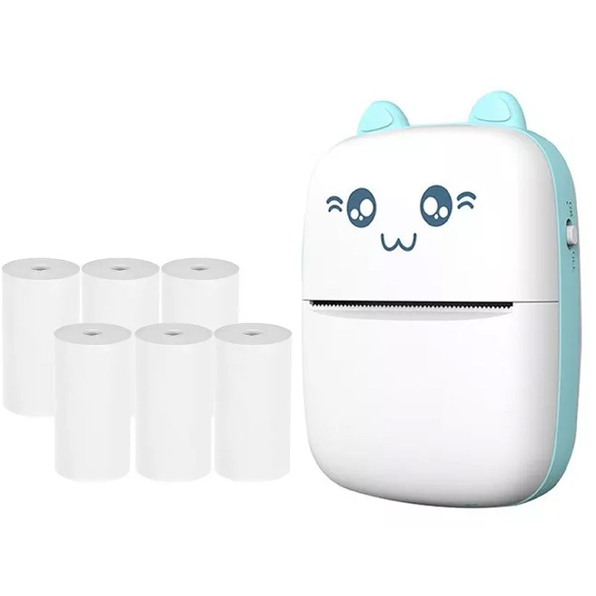 GENERICO - Mini Impresora Térmica Inalámbrica Con 6 Rollos De Papel Celeste