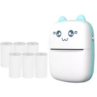 Mini Impresora Térmica Inalámbrica Con 6 Rollos De Papel Celeste