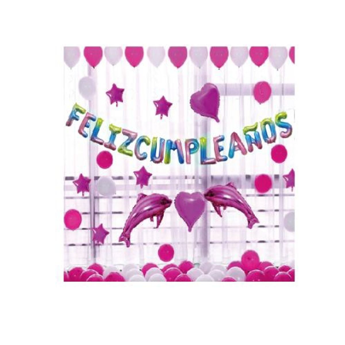 GENERICO - Traje Globos Latex Feliz Cumpleaños Violeta Blanco