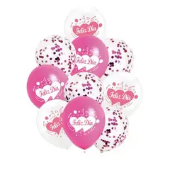 GENERICO - Globo Color Rosa Latex Feliz Dia 10 Unidades