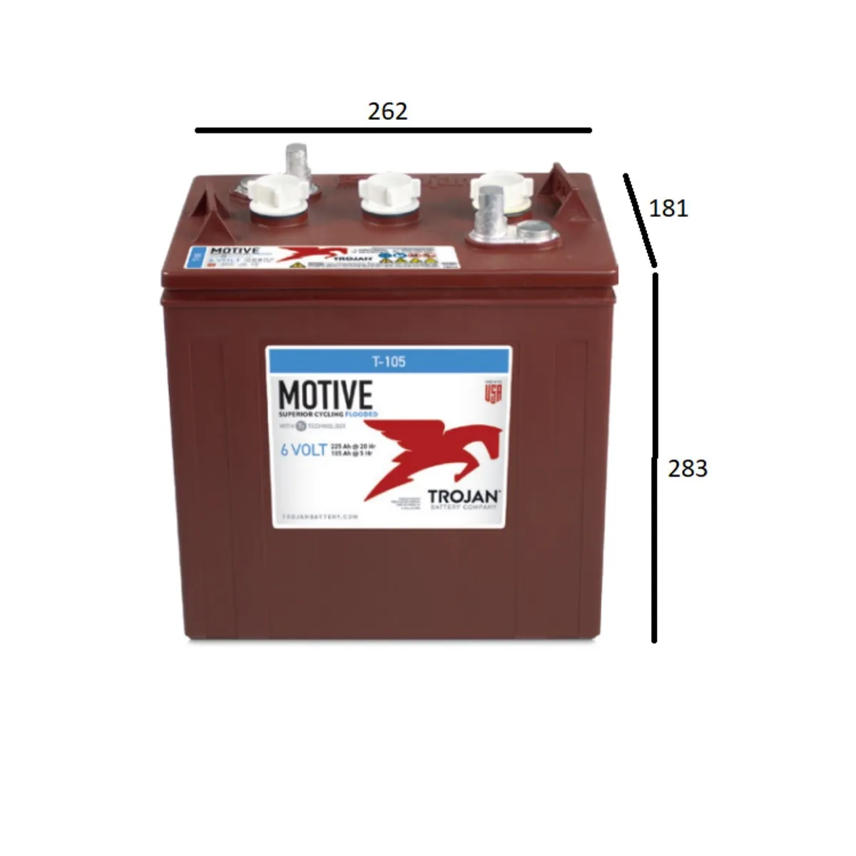 TROJAN - Batería Trojan T105 6v 225a Ciclo Profundo Tracción Solar