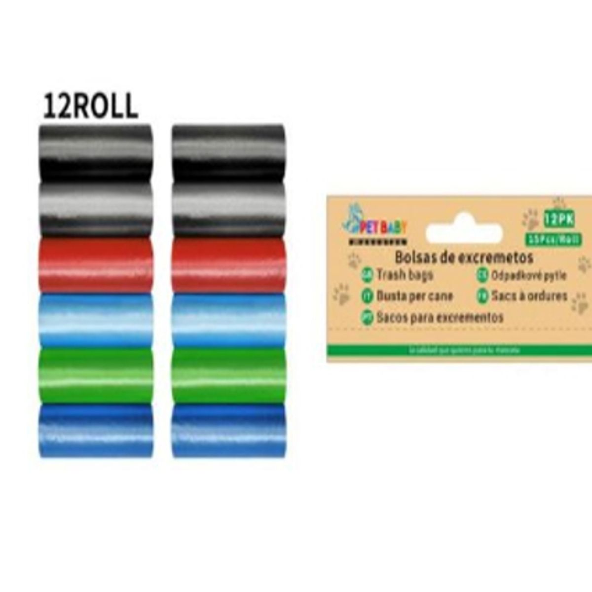 GENERICO - Bolsas de Excremento Para Perros 12Rollos Colores