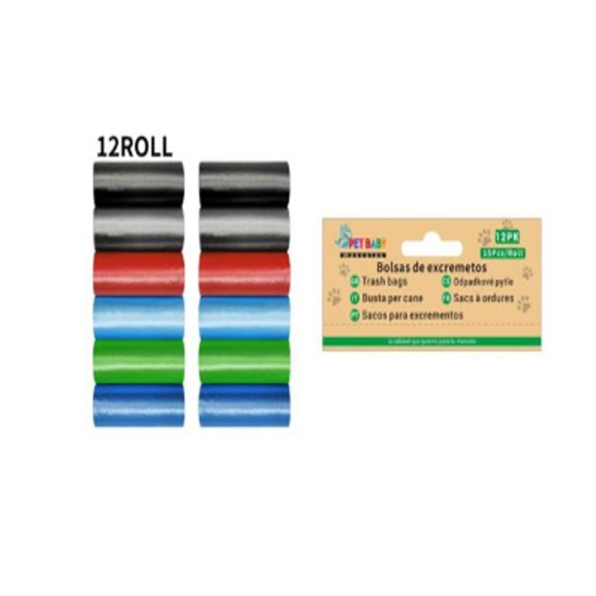 GENERICO - Bolsas de Excremento Para Perros 12Rollos Colores