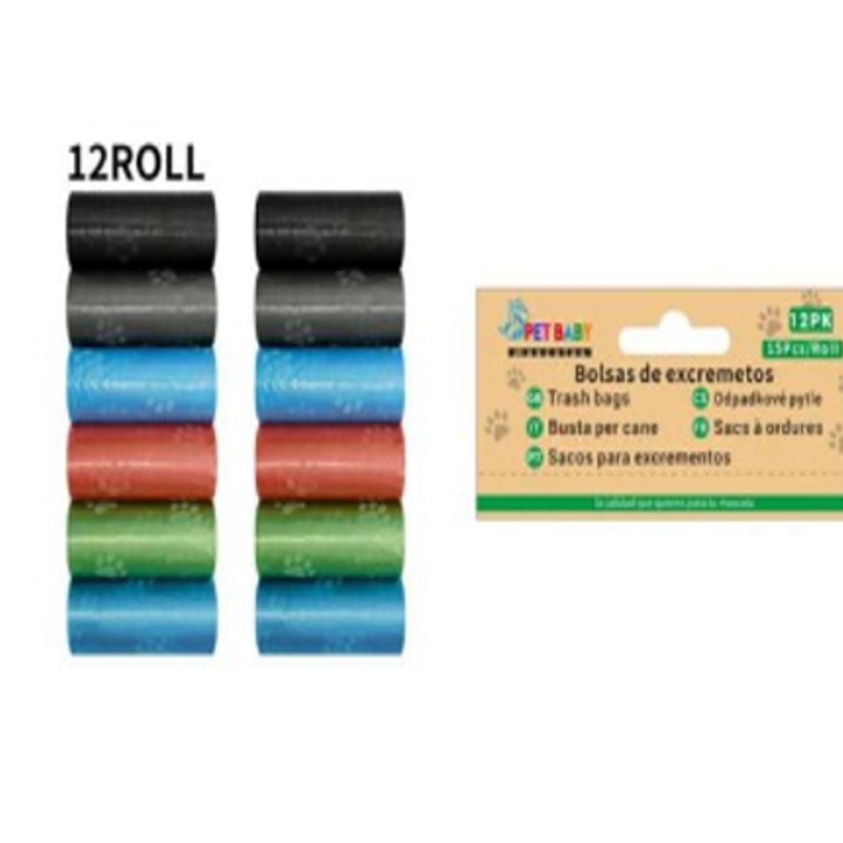 GENERICO - Bolsas de Excremento Para Perros 12Rollos Colores Diseño