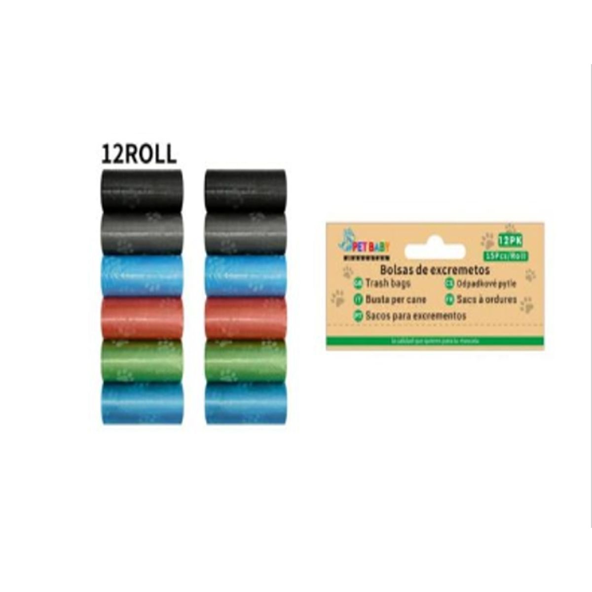 GENERICO - Bolsas de Excremento Para Perros 12Rollos Colores Diseño