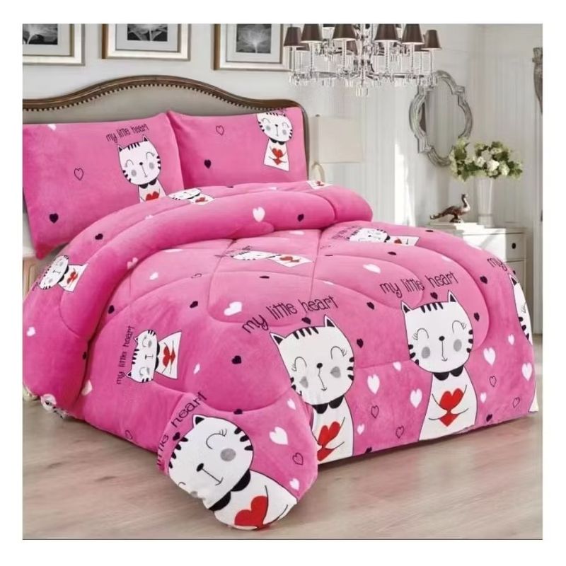 COMPRAPO - Cobertor Chiporro Infantil Gatito Corazón + 1 Funda 1,5 Plaza