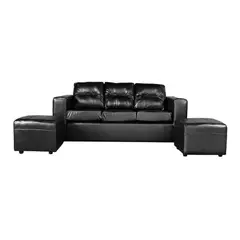 JDO & DESIGN - Sofá New Niza 3 Cuerpos + 2 Pouf PU Negro
