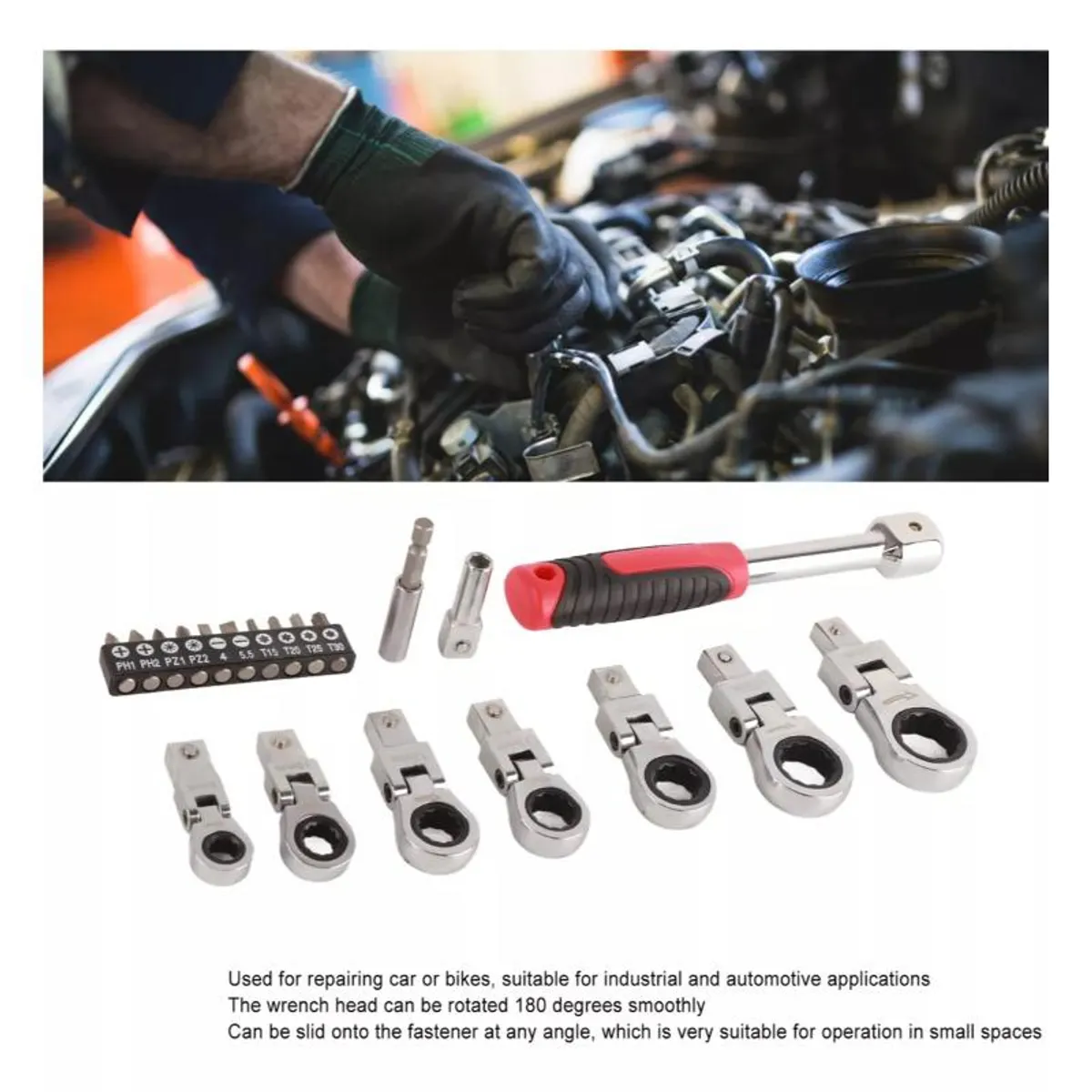 GENERICO - Chicharra Articulada 20 Llaves Intercambiables Kit De Rache