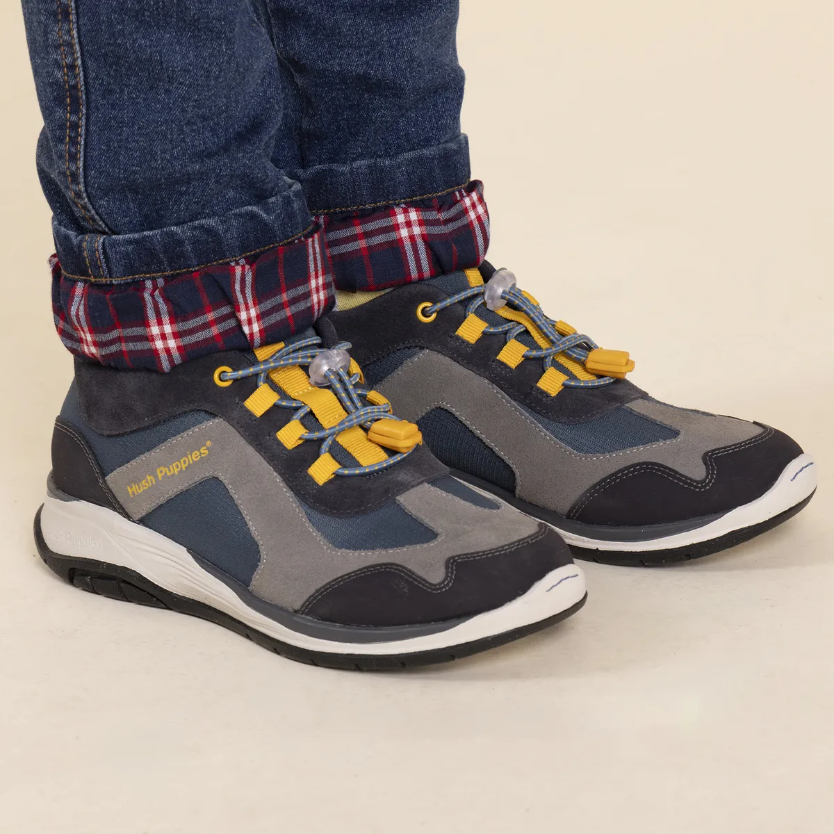 HUSH PUPPIES - Zapatilla Cuero Niño Fastland Gris HUSH PUPPIES