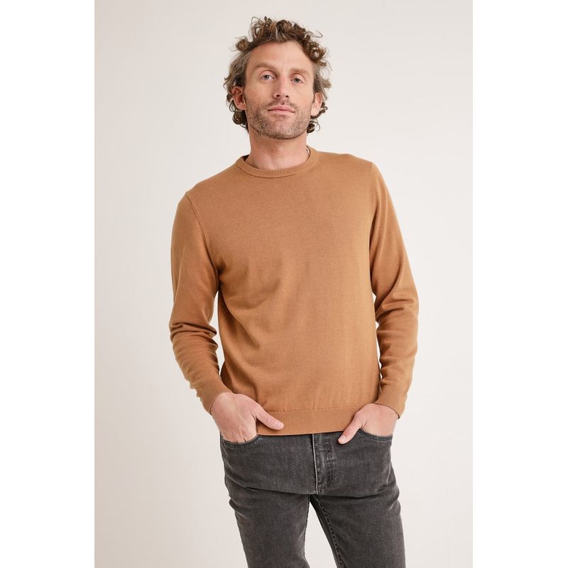 TRIAL - Sweater hombre cuello redondo liso phelps café